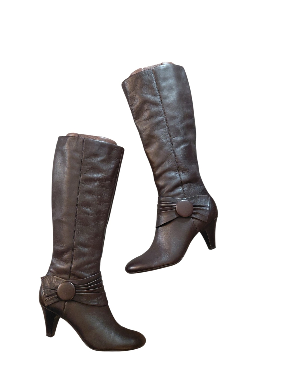 Naturalizer Dark Brown Knee-High Heeled Boots with Button Accent Size 6.5